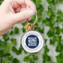 Aanpasbare QR-code & tekst | Donker marineblauw Sleutelhanger