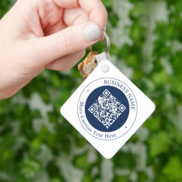 Aanpasbare QR-code & tekst | donker marineblauw Sleutelhanger