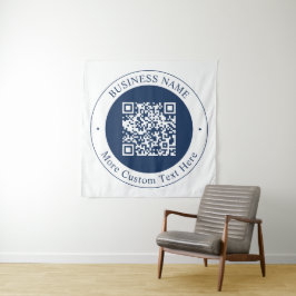 Aanpasbare QR-code & tekst | Donker marineblauw Wandkleed