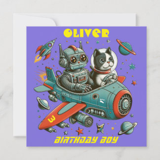 Aanpasbare Retro Robot en Kat in de Ruimte