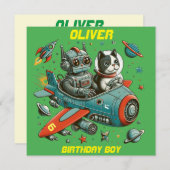 Aanpasbare Retro Robot en Kat in de Ruimte Kaart (Voorkant / Achterkant)