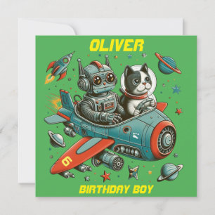 Aanpasbare Retro Robot en Kat in de Ruimte Kaart