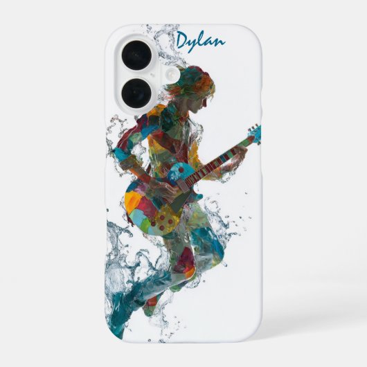 Aanpasbare Rock’n Roll Man – Gitaar Kunst iPhone 16 Hoesje (Achterkant)