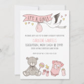 Aanpasbare Roze Het is een Meisje Baby Shower Kaart (Voorkant)