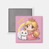 Aanpasbare Schattige prinses met Witte Kat Magneet (Voorkant / Achterkant)