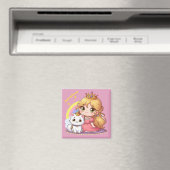 Aanpasbare Schattige prinses met Witte Kat Magneet (Insitu (Vaatwasser))