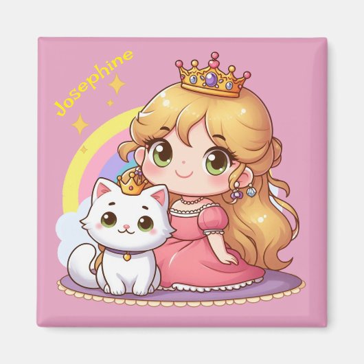 Aanpasbare Schattige prinses met Witte Kat Magneet (Voorkant)