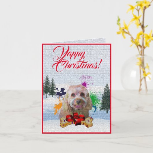 Aanpasbare Schattigee Cavapoo Dog Yappy Xmas Kaart (Gele Bloem)
