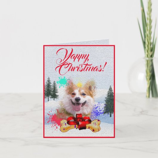 Aanpasbare Schattigee Corgi Dog Yappy Xmas Kaart (Voorkant)