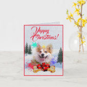 Aanpasbare Schattigee Corgi Dog Yappy Xmas Kaart (Gele Bloem)