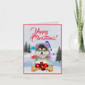 Aanpasbare Schattigee Pomsky Dog Yappy Christmas K Kaart (Voorkant)