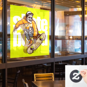 Aanpasbare Skateboard Winkel Promo Schedel Skater  Raamsticker