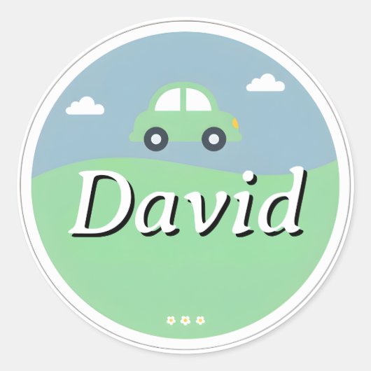 Aanpasbare sticker met kindernaam – Groene auto (Voorkant)