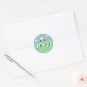 Aanpasbare sticker met kindernaam – Groene auto (Envelop)