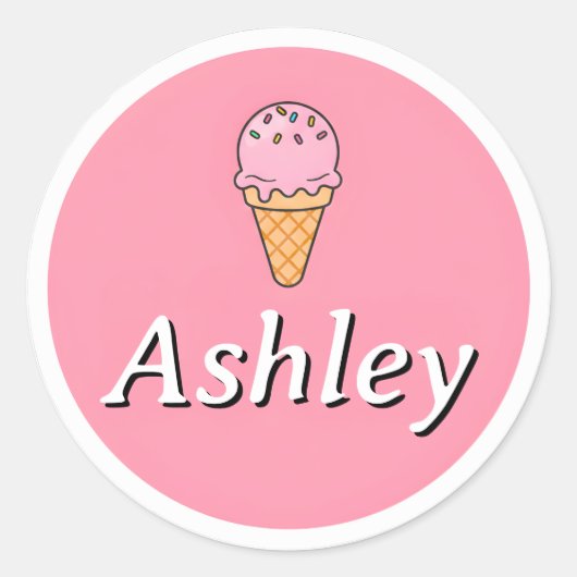 Aanpasbare sticker met kindernaam – Roze ijs (Voorkant)