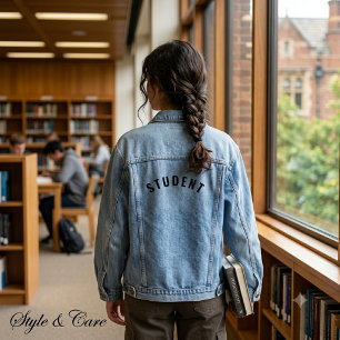 Aanpasbare STUDENT Tekst Statement Denim Jacket