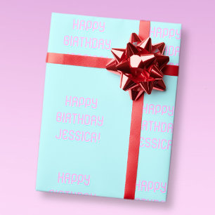 Aanpasbare tekst Gelukkig verjaardag aan elke naam Cadeaupapier