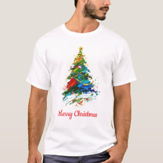 Aanpasbare tekst kerstboom olieverfschilderij t-shirt