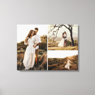 Aanpasbare Trouwkaart met 3 foto's Canvas Afdruk
