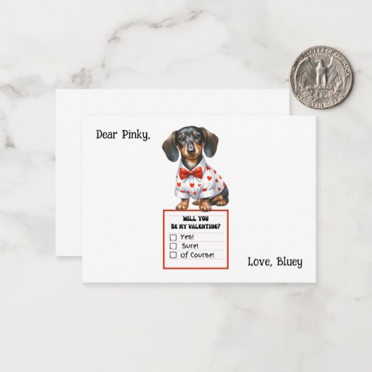 Aanpasbare Valentijnsdag kaart met Dachshund Notitiekaartje (Voorkant / Achterkant in situ)