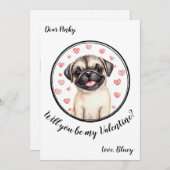 Aanpasbare Valentijnsdag kaart Pug (Voorkant / Achterkant)