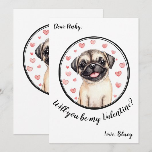 Aanpasbare Valentijnsdagkaart Puggle Feestdagenkaart (Voorkant / Achterkant)