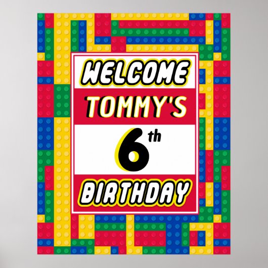 Aanpasbare verjaardagsfeest welkom Brick Builder Poster (Voorkant)