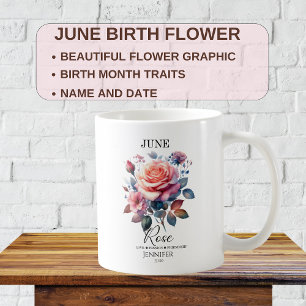 Aanpasbare verjaardagsroos bloem voor juni koffiemok