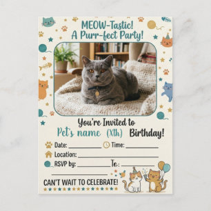 Aanpasbare verjaardagsuitnodiging voor katten met uitnodiging briefkaart