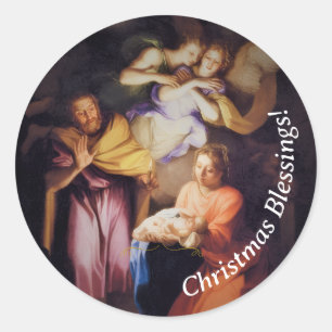 Aanpasbare Vintage Geboorte Kerst  Ronde Sticker
