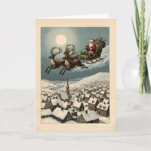Aanpasbare Vintage Kerstman Slede Klassieke Kerstm Kaart (Voorkant)