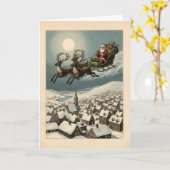 Aanpasbare Vintage Kerstman Slede Klassieke Kerstm Kaart (Gele Bloem)