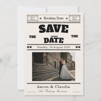 Aanpasbare Vintage Krant Save the Date Kaart