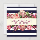 Aanpasbare Vintage Moderne Bloemige Gestreepte Tro Magnetische Uitnodiging (Voorkant)