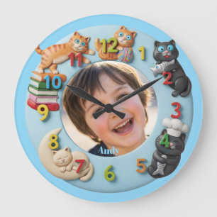Aanpasbare wandklok voor kinderen met grappige kat grote klok