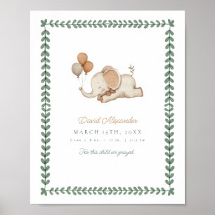 Aanpasbare Waterverf Olifant Baby Jongens Nursery Poster