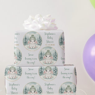 Aanpasbare Winter Bos Konijn Baby Shower Cadeaupapier