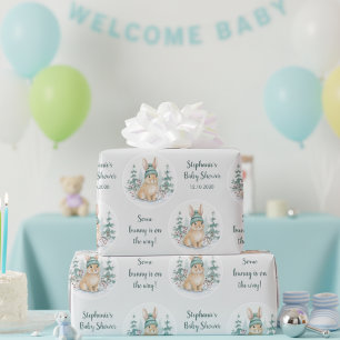Aanpasbare Winter Bos Konijn Baby Shower Cadeaupapier