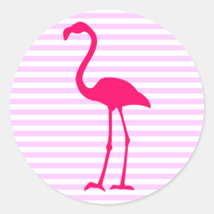 Aanpasbare witte strepen roze flamingo ronde sticker