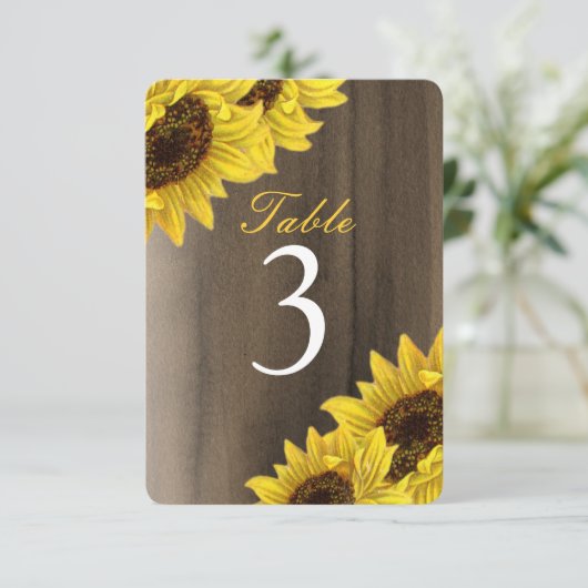 Aanpasbare Zonnebloem Tafel Nummer Kaarten (Staand voorkant)