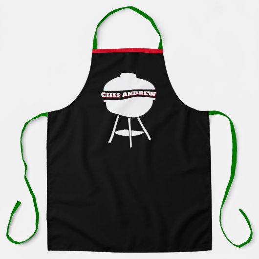 Aanpassen Black Chef Naam Monogram Grill Kerstmis Schort (Voorkant)