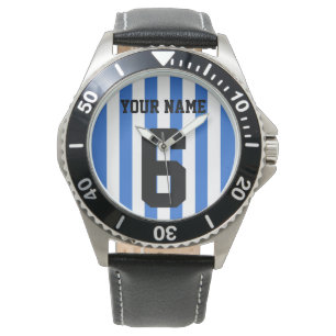 Aanpassen, blauw en wit football/voetbalstrepen: horloge