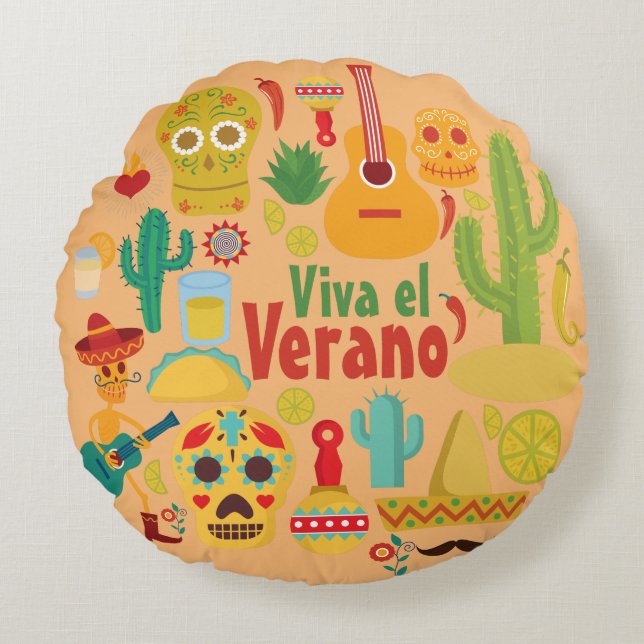 Aanpassen Cool Mexico Monuments Design Rond Kussen (Voorkant)