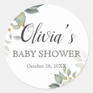 Aanpassen Elegant Greenery Modern Baby shower RSVP Ronde Sticker