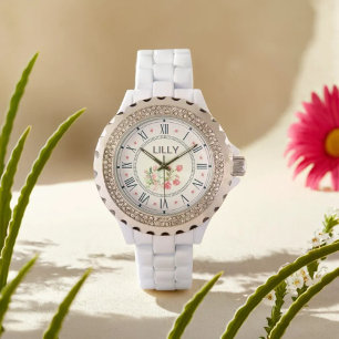 Aanpassen Elegant Roze Waterverf Bloemen Stijlvol Horloge