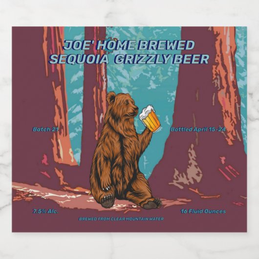Aanpassen Fun Jouw tekst Home Brewed Grizzly Bier Etiket (Enkel label)