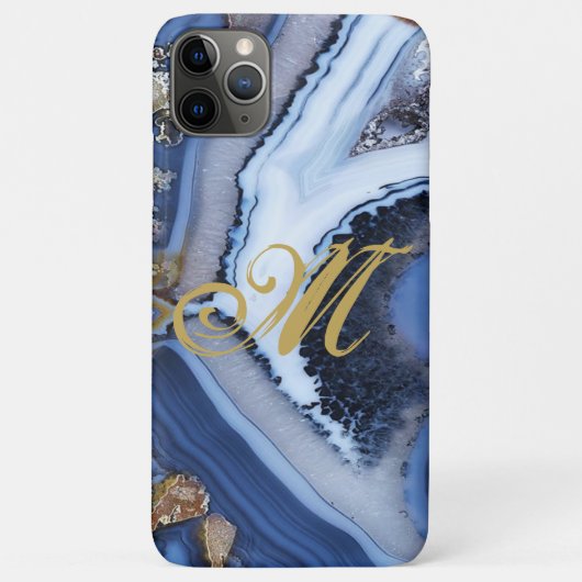 Aanpassen Gold White Blue MARBLE Phone Case Inital (Achterkant)