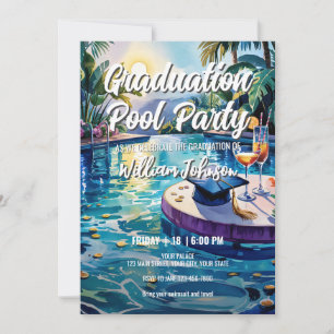 Aanpassen Levendige Zwembad Graduation Party Kaart