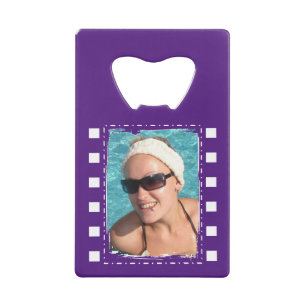 Aanpassen met 2 foto's paars en wit kredietkaart flessenopener