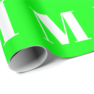 Aanpassen met Initiaal Letter, neongroen wit gesch Cadeaupapier